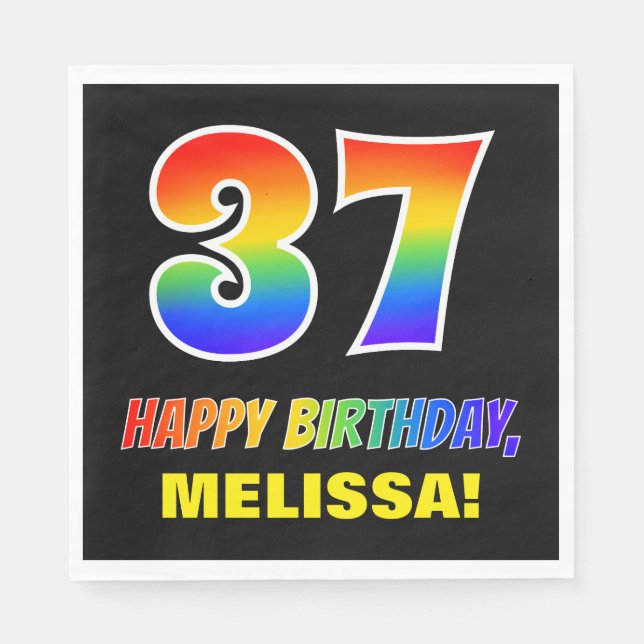 37th Birthday: Bold, Fun, Simple, Rainbow 37 Napkin (Front)