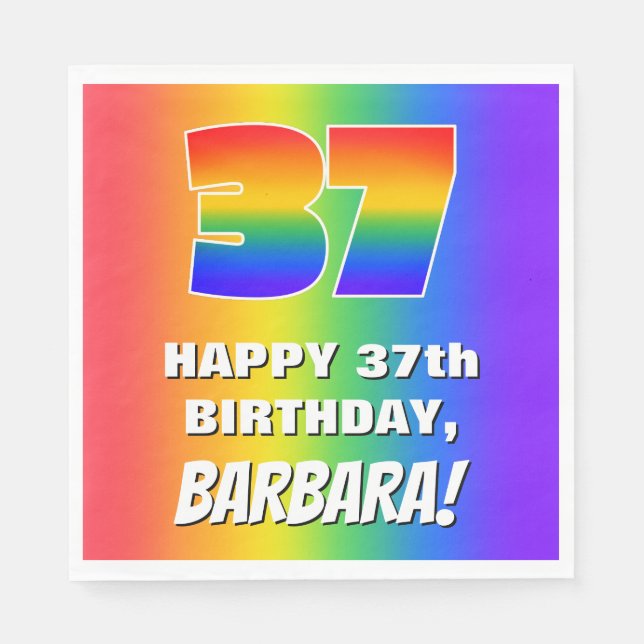 37th Birthday: Colorful, Fun Rainbow Pattern # 37 Napkin (Front)