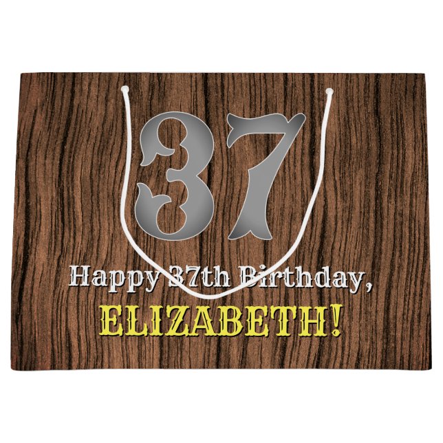 37th Birthday: Country Western Inspired Look, Name Large Gift Bag (Front)