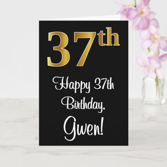 37th Birthday ~ Elegant Luxurious Faux Gold Look # Card (Orchid)