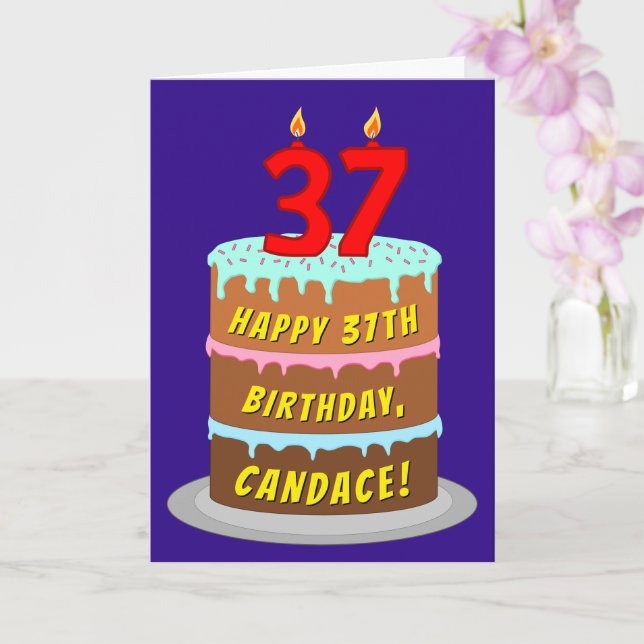 37th Birthday: Fun Cake and Candles + Custom Name Card (Orchid)