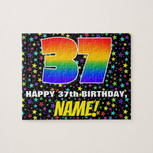 37th Birthday — Fun, Colourful Star Field Pattern Jigsaw Puzzle