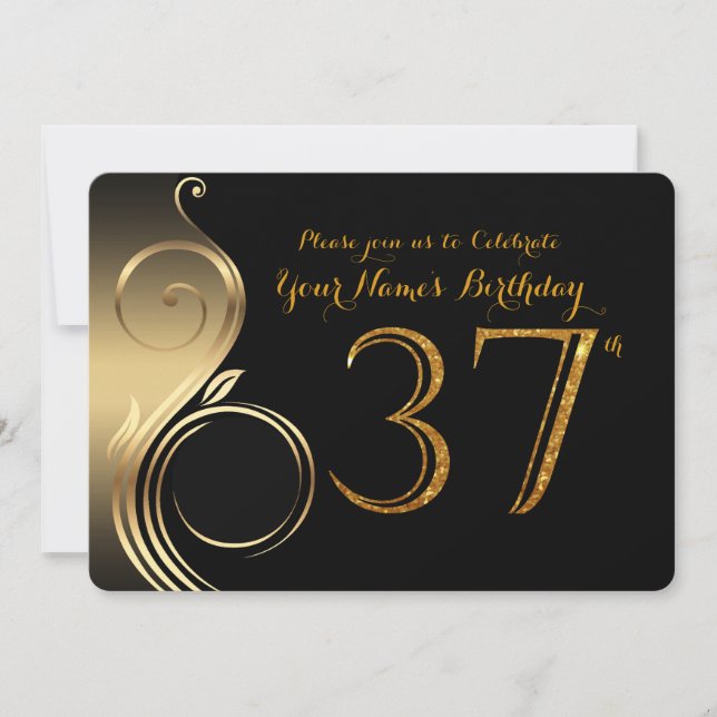 37th,Birthday Invitation,Number Glitter Gold,Photo Invitation (Front)