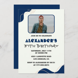 37th birthday invitations Men Navy Simple Photo
