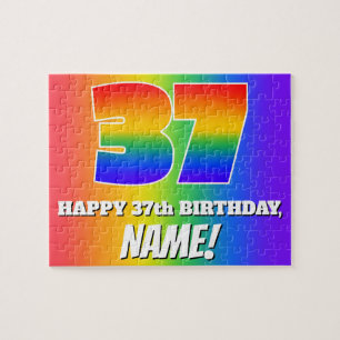 37th Birthday — Multicolored Rainbow Pattern “37” Jigsaw Puzzle