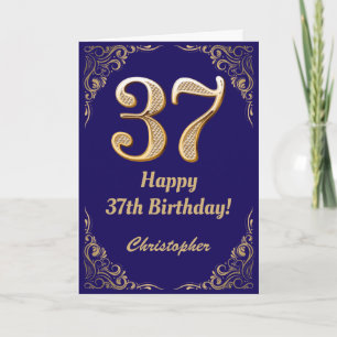 37th Birthday Navy Blue and Gold Glitter Frame Card