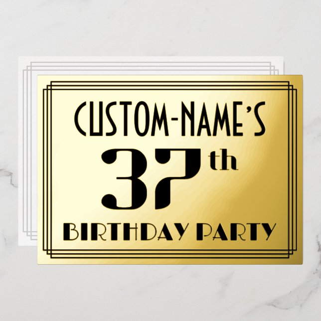 37th Birthday Party: Art Deco Look “37” and Name (Front/Back)