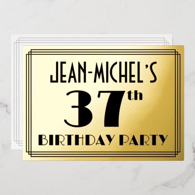 37th Birthday Party — Art Deco Look “37” + Name (Front/Back)