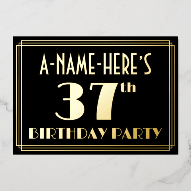 37th Birthday Party: Art Deco Look “37”, w/ Name (Front)
