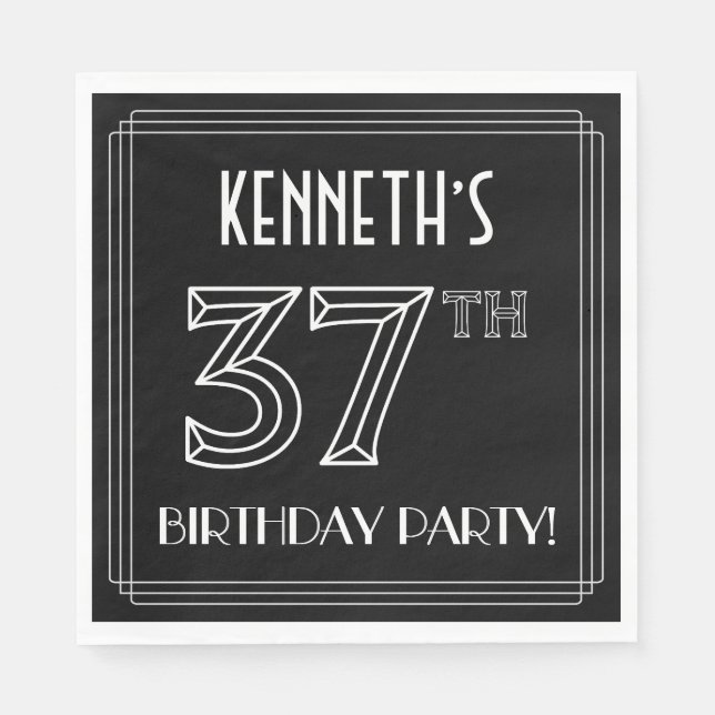 37th Birthday Party: Art Deco Style + Custom Name Napkin (Front)