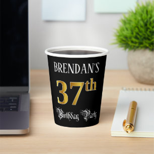 37th Birthday Party — Fancy Script, Faux Gold Look Paper Cups