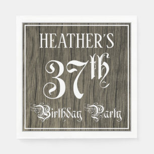 37th Birthday Party — Fancy Script, Faux Wood Look Napkin