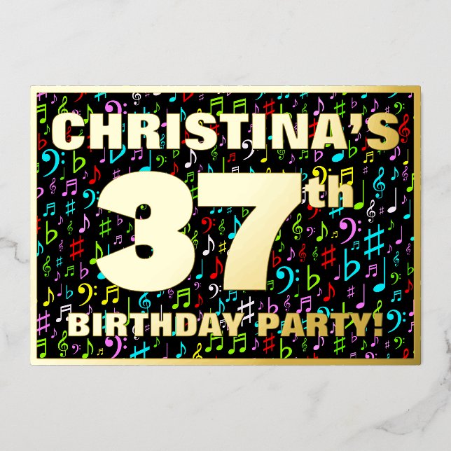37th Birthday Party — Fun, Colourful Music Symbols (Front)