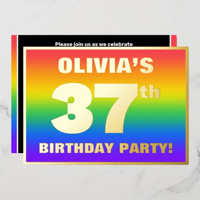 37th Birthday Party: Fun, Colourful Rainbow Patter (Front/Back)