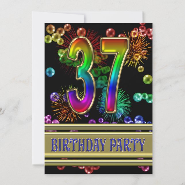 37th Birthday party Invitation with bubbles (Front)