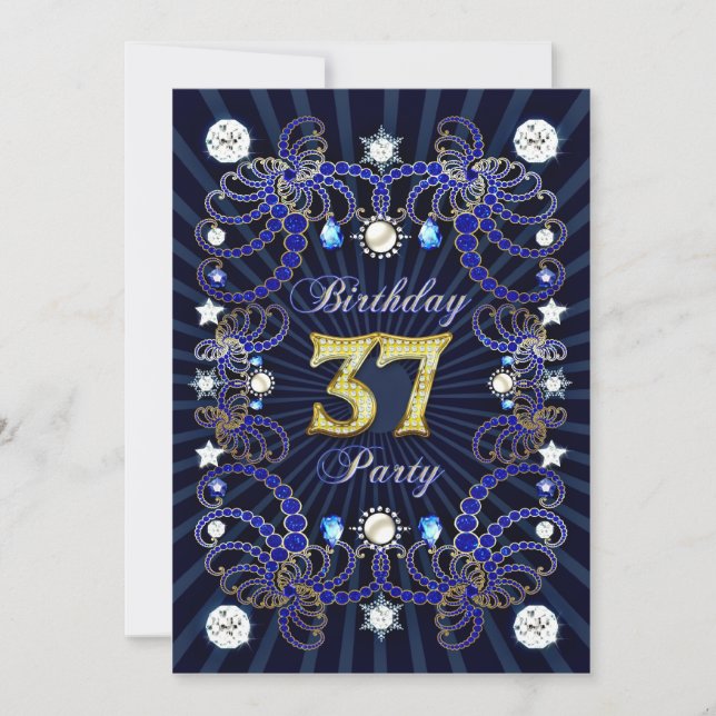 37th birthday party invite with masses of jewels (Front)
