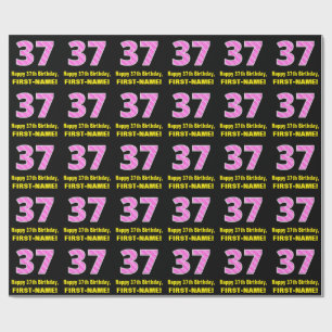 37th Birthday: Pink Stripes and Hearts "37" + Name Wrapping Paper