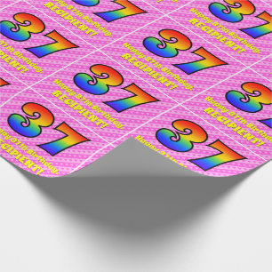 37th Birthday: Pink Stripes & Hearts, Rainbow # 37 Wrapping Paper