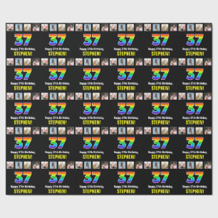 37th Birthday: Rainbow “37“; Custom Photos & Name Wrapping Paper