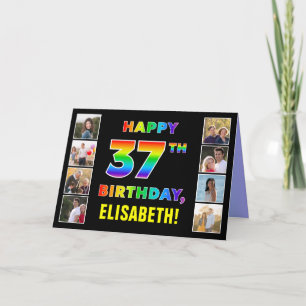 37th Birthday: Rainbow Text, Custom Photos & Name Card