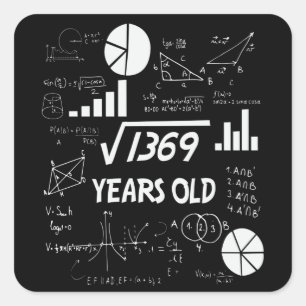 37th Birthday Square Root Math 37 Years Old Bday Square Sticker
