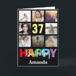 37th Happy Birthday Photo Collage Modern Black Card<br><div class="desc">37th Happy Birthday Photo Collage Modern Black Card with personalized name. For further customization,  please click the "Customize it" button and use our design tool to modify this template.</div>