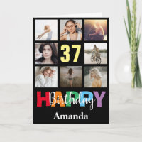 37th Happy Birthday Photo Collage Modern Black