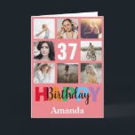 37th Happy Birthday Photo Collage Modern Pink Card<br><div class="desc">37th Happy Birthday Photo Collage Modern Pink Card with personalized name. For further customization,  please click the "Customize it" button and use our design tool to modify this template.</div>