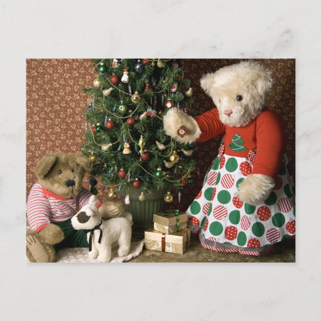 3843 Teddy Bear Christmas Holiday Postcard (Front)