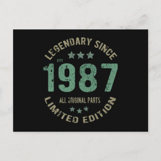 38 Year Old Bday 1987 Legend 38th Birthday Gift Postcard