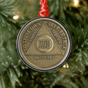38 Year Sober Anniversary Medallion Recovery Metal Ornament