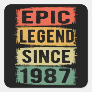 38 Years Old Bday 1987 Epic Legend 38th Birthday Square Sticker