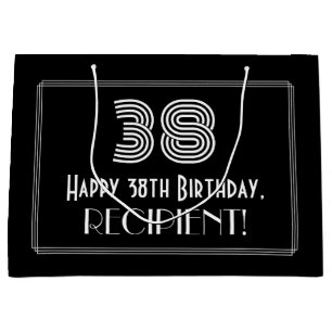 38th Birthday — Art Deco Inspired Look "38" & Name Large Gift Bag