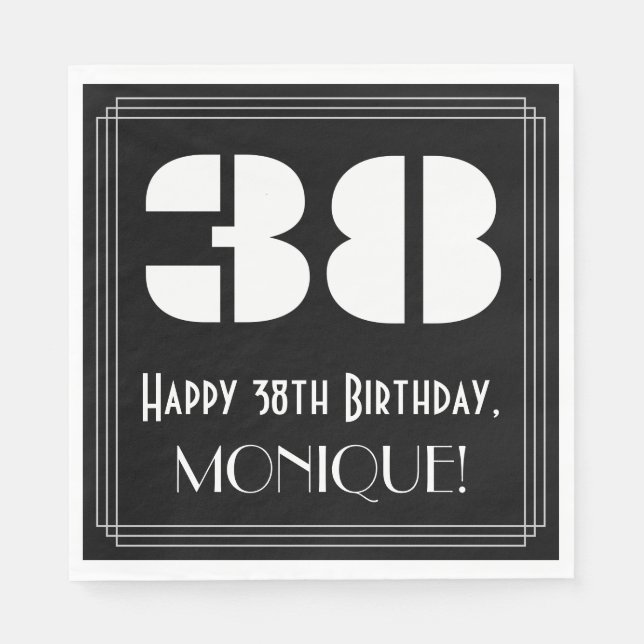 38th Birthday: Art Deco Inspired Look "38" + Name Napkin (Front)