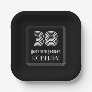 38th Birthday — Art Deco Inspired Look “38” + Name Paper Plate
