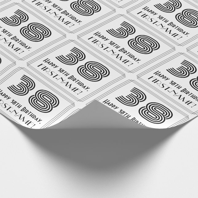 38th Birthday: Art Deco Inspired Style "38" + Name Wrapping Paper (Corner)