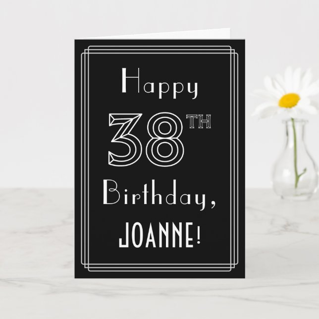 38th Birthday: Art Deco Style # 38 & Custom Name Card (Small Plant)