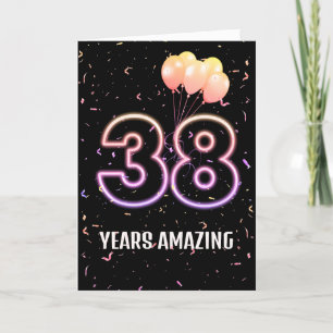 38th Birthday Balloons and Confetti Card