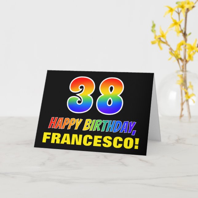 38th Birthday: Bold, Fun, Simple, Rainbow 38 Card (Yellow Flower)