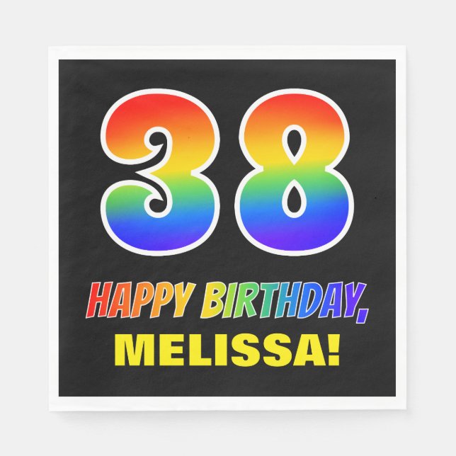 38th Birthday: Bold, Fun, Simple, Rainbow 38 Napkin (Front)