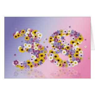 38th birthday card with flowery letters