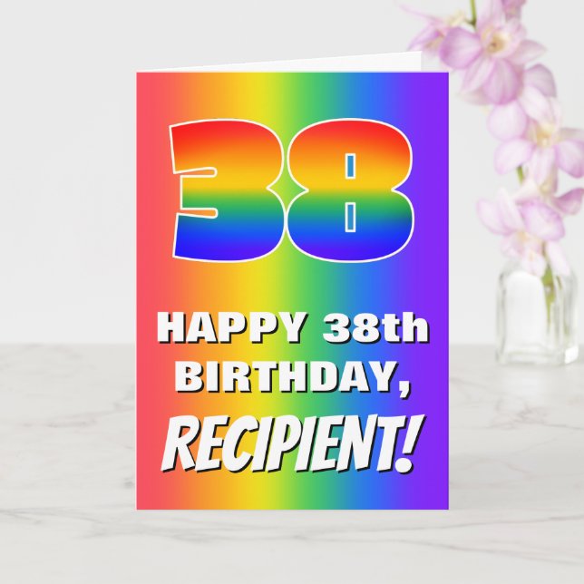 38th Birthday: Colorful, Fun Rainbow Pattern # 38 Card (Orchid)