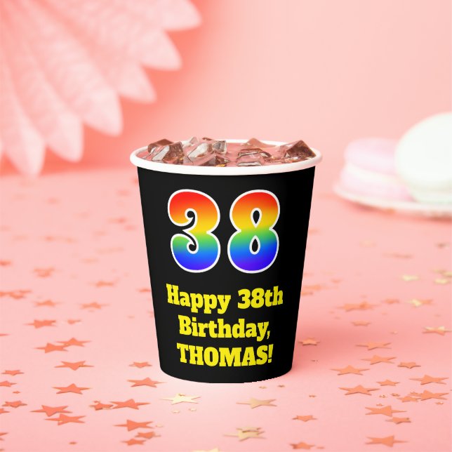 38th Birthday: Colourful, Fun, Exciting, Rainbow 3 Paper Cups (Insitu)