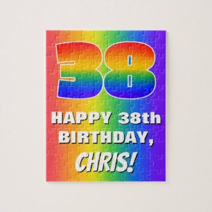 38th Birthday: Colourful, Fun Rainbow Pattern # 38 Jigsaw Puzzle