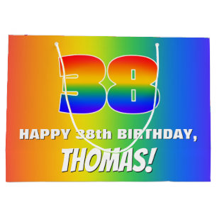 38th Birthday: Colourful, Fun Rainbow Pattern # 38 Large Gift Bag