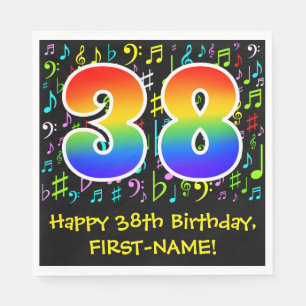 38th Birthday - Colourful Music Symbols, Rainbow 3 Napkin