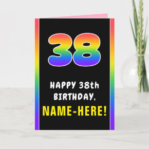 38th Birthday: Colourful Rainbow # 38, Custom Name Card