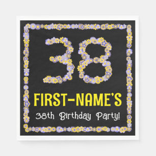 38th Birthday: Floral Flowers Number, Custom Name Napkin