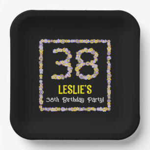 38th Birthday: Floral Flowers Number, Custom Name Paper Plate