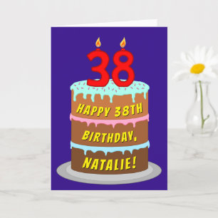 38th Birthday: Fun Cake and Candles + Custom Name Card